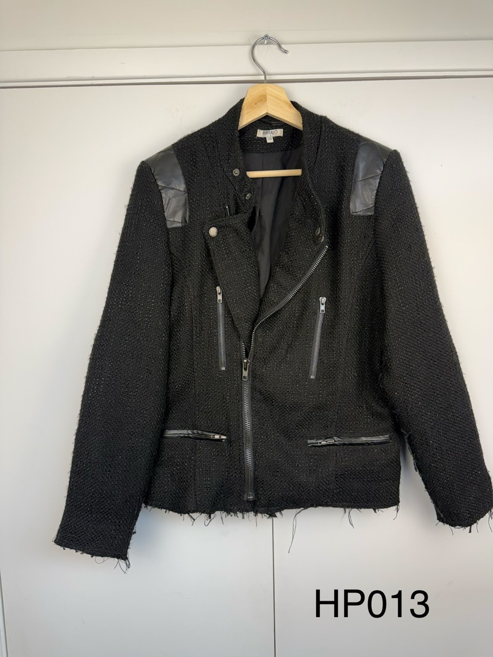 Buffalo David Bitton Black Tweed Moto Biker Jacket L